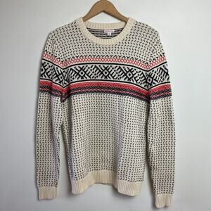 Heavy Fair Isle Birdseye Knit Sweater Sz M Cotton Nordic Après Ski Lodge Alpine
